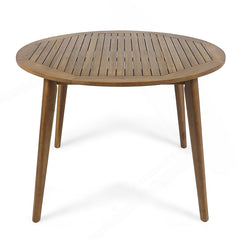 Outdoor Dining Table, Round Solid Wood with Slatted Top, Teak