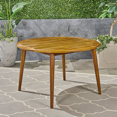 Outdoor Dining Table, Round Solid Wood with Slatted Top, Teak