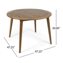 Outdoor Dining Table, Round Solid Wood with Slatted Top, Teak