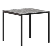 Outdoor Dining Table with Umbrella Hole, Gray Wash Top and Black Steel Frame