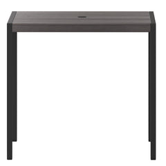 Outdoor Dining Table with Umbrella Hole, Gray Wash Top and Black Steel Frame