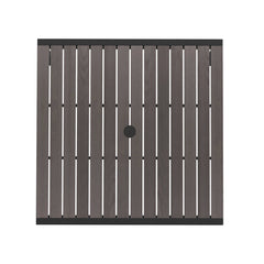 Outdoor Dining Table with Umbrella Hole, Gray Wash Top and Black Steel Frame