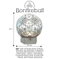 Outdoor Fire Pit in 201 Stainless Steel with Lotus Petal Design, Silver