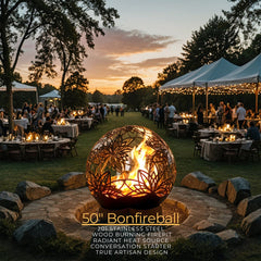 Outdoor Fire Pit in 201 Stainless Steel with Lotus Petal Design, Silver