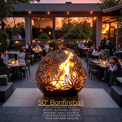 Outdoor Fire Pit in 201 Stainless Steel with Lotus Petal Design, Silver