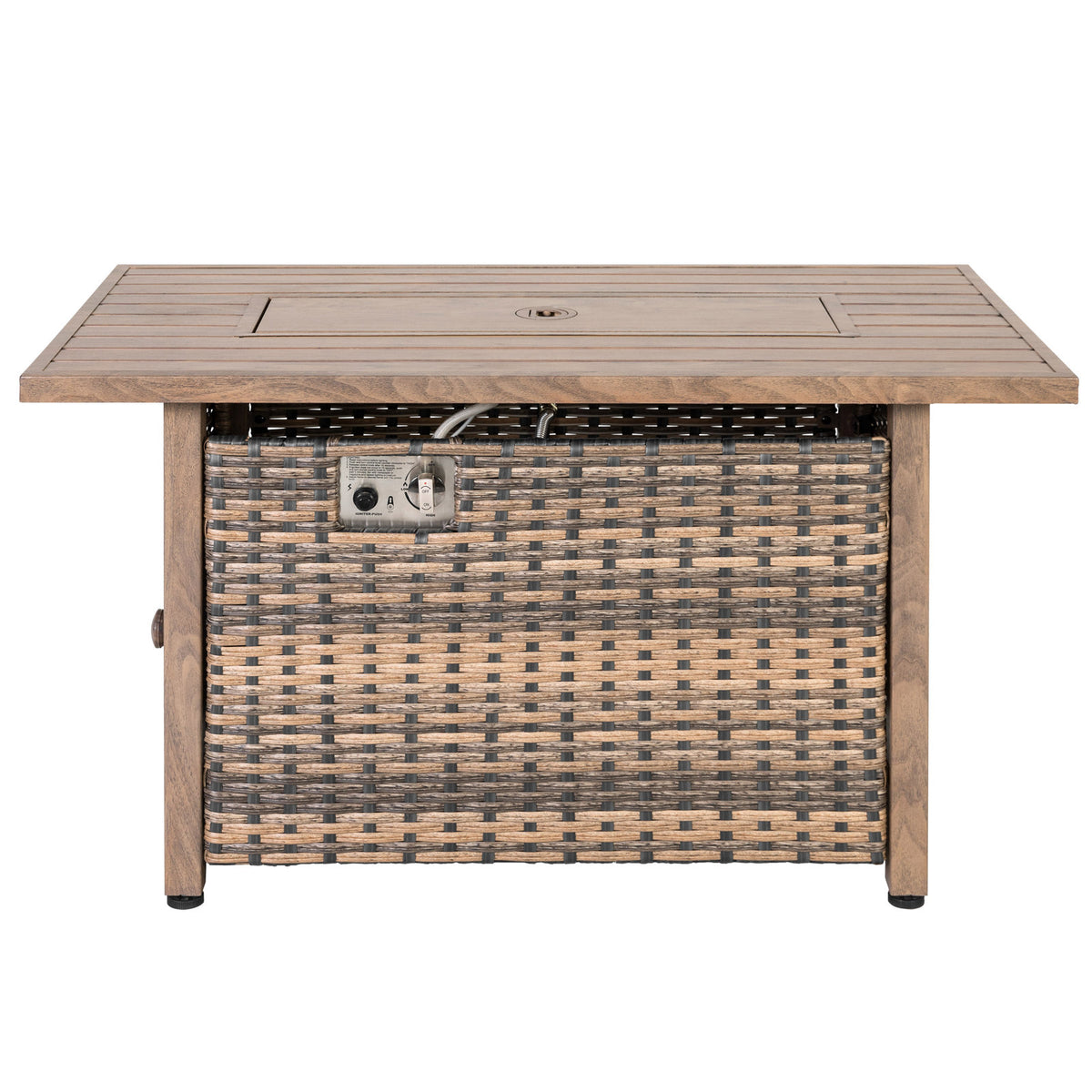 Outdoor Fire Pit Table, 50,000 BTU, Brown Hand-Woven Rattan and Iron