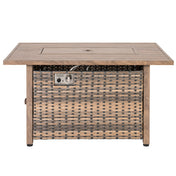 Outdoor Fire Pit Table, 50,000 BTU, Brown Hand-Woven Rattan and Iron