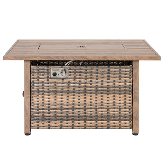 Outdoor Fire Pit Table, 50,000 BTU, Brown Hand-Woven Rattan and Iron