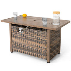 Outdoor Fire Pit Table, 50,000 BTU, Brown Hand-Woven Rattan and Iron