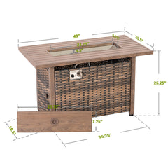 Outdoor Fire Pit Table, 50,000 BTU, Brown Hand-Woven Rattan and Iron
