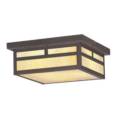 Outdoor Flush Mount Ceiling Light, 13 In, Bronze with Glass Shade