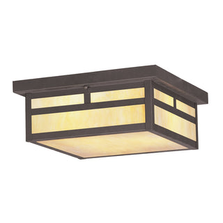 Outdoor Flush Mount Ceiling Light, 13 In, Bronze with Glass Shade