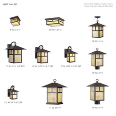 Outdoor Flush Mount Ceiling Light, 13 In, Bronze with Glass Shade