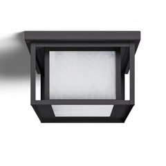 Outdoor Flush Mount Ceiling Light in Black Aluminum with Frosted Glass Shade