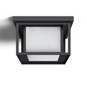 Outdoor Flush Mount Ceiling Light in Black Aluminum with Frosted Glass Shade