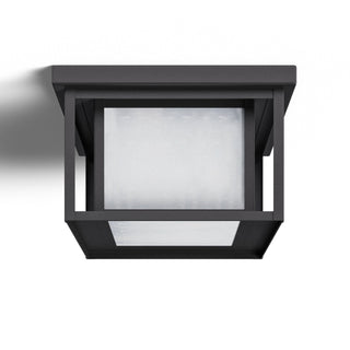 Outdoor Flush Mount Ceiling Light in Black Aluminum with Frosted Glass Shade