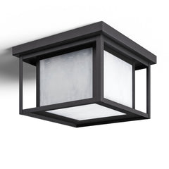 Outdoor Flush Mount Ceiling Light in Black Aluminum with Frosted Glass Shade