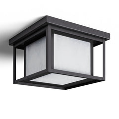 Outdoor Flush Mount Ceiling Light in Black Aluminum with Frosted Glass Shade