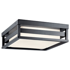 Outdoor Flush Mount Light, 12 in Square, Aluminum with Frosted Glass