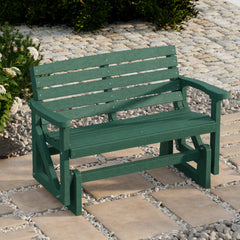 Outdoor Glider Bench in Poly Lumber, Turf Green