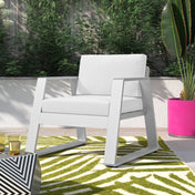 Outdoor Lounge Chair in White Aluminum with 2 Cushions