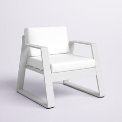 Outdoor Lounge Chair in White Aluminum with 2 Cushions