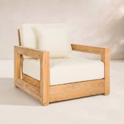 Outdoor Lounge Chair, Solid Teak Frame with Beige Cushions