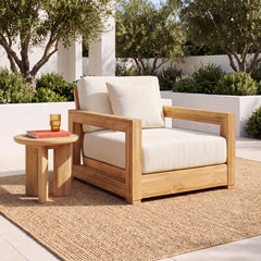 Outdoor Lounge Chair, Solid Teak Frame with Beige Cushions