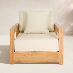 Outdoor Lounge Chair, Solid Teak Frame with Beige Cushions