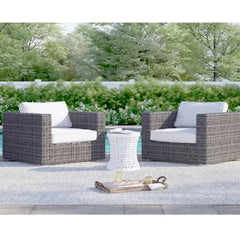 Outdoor Lounge Chairs, Set of 2, Mixed Gray Wicker with Gray Cushions