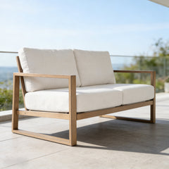Outdoor Loveseat, Powder Coated Aluminum Frame with Cream Olefin Cushions