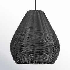 Outdoor Pendant with Natural Black Finish and Wicker Shade