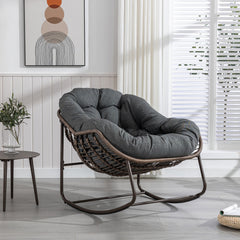Outdoor Rattan Rocking Chair with Steel Frame and Gray Cushion
