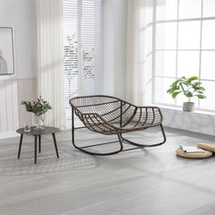 Outdoor Rattan Rocking Chair with Steel Frame and Gray Cushion