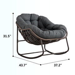 Outdoor Rattan Rocking Chair with Steel Frame and Gray Cushion