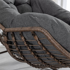 Outdoor Rattan Rocking Chair with Steel Frame and Gray Cushion