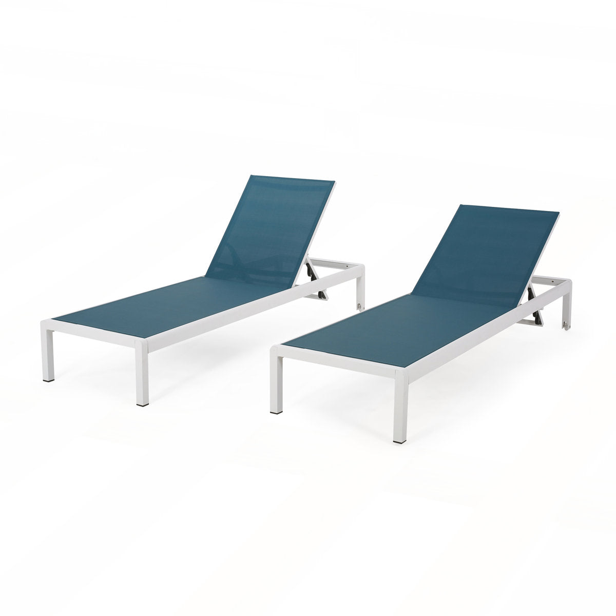 Outdoor Reclining Chaise Lounge, White Aluminum Frame with White Cushion