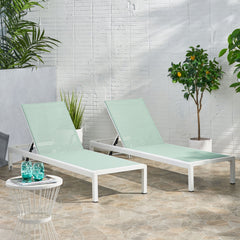 Outdoor Reclining Chaise Lounge, White Aluminum Frame with White Cushion