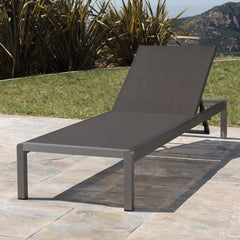 Outdoor Reclining Chaise Lounge, White Aluminum Frame with White Cushion
