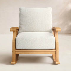 Outdoor Rocking Chair in Solid Teak with Tan Cushion