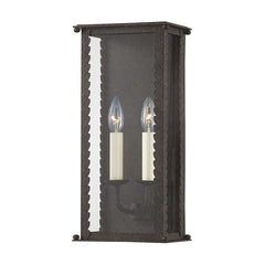 Outdoor Sconce, 2-Light, French Iron with Clear Glass Shade