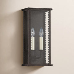 Outdoor Sconce, 2-Light, French Iron with Clear Glass Shade