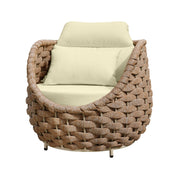 Outdoor Sofa, 1-Seater Aluminum Frame in Brown Rope with Cream Cushions
