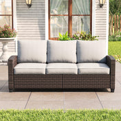 Outdoor Sofa, 3-Seat, Brown Rattan with Sand Cushions