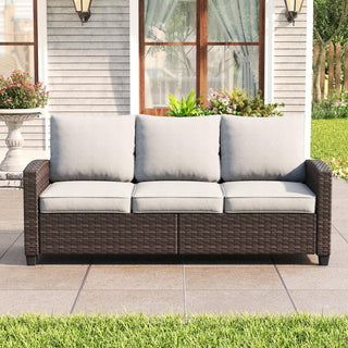 Outdoor Sofa, 3-Seat, Brown Rattan with Sand Cushions