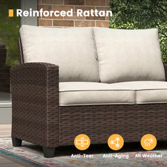 Outdoor Sofa, 3-Seat, Brown Rattan with Sand Cushions