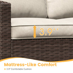 Outdoor Sofa, 3-Seat, Brown Rattan with Sand Cushions