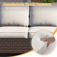 Outdoor Sofa, 3-Seat, Brown Rattan with Sand Cushions