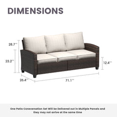 Outdoor Sofa, 3-Seat, Brown Rattan with Sand Cushions