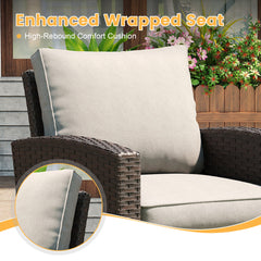 Outdoor Sofa, 3-Seat, Brown Rattan with Sand Cushions